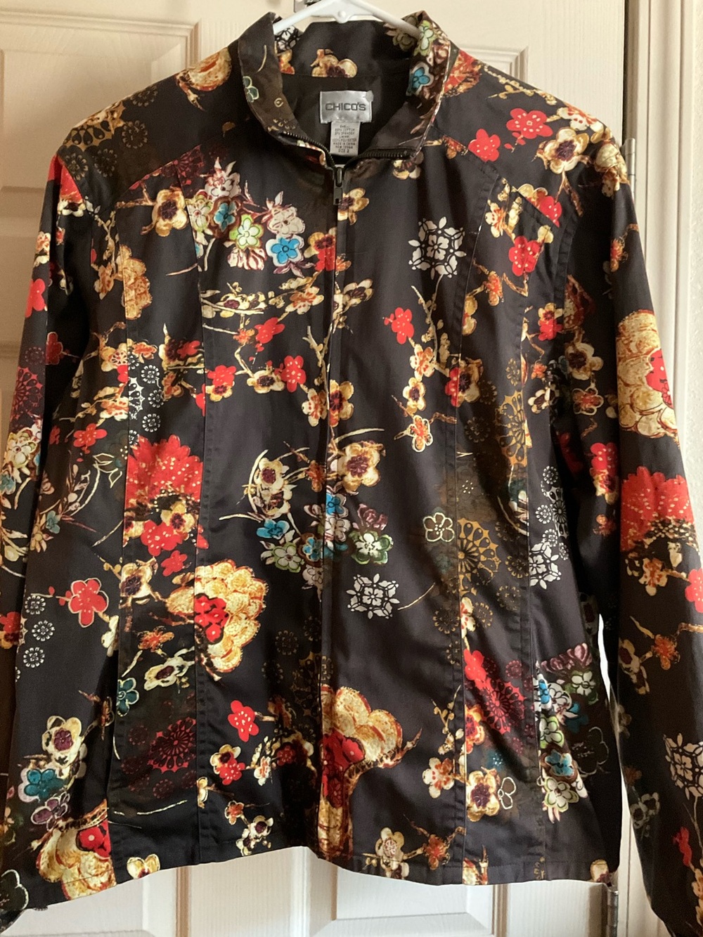 Chico's Brown Floral Zip-Front Boho Chic Grandmacore Jacket
